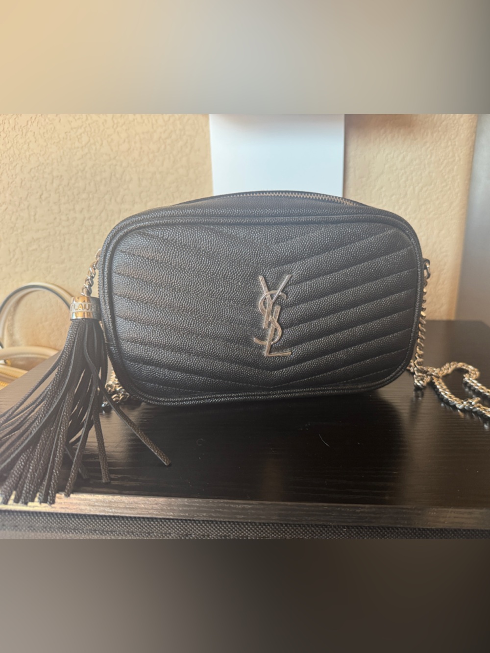 Saint Laurent Black Quilted Leather Crossbody Camera Bag with Tassel - Picture 2 of 6